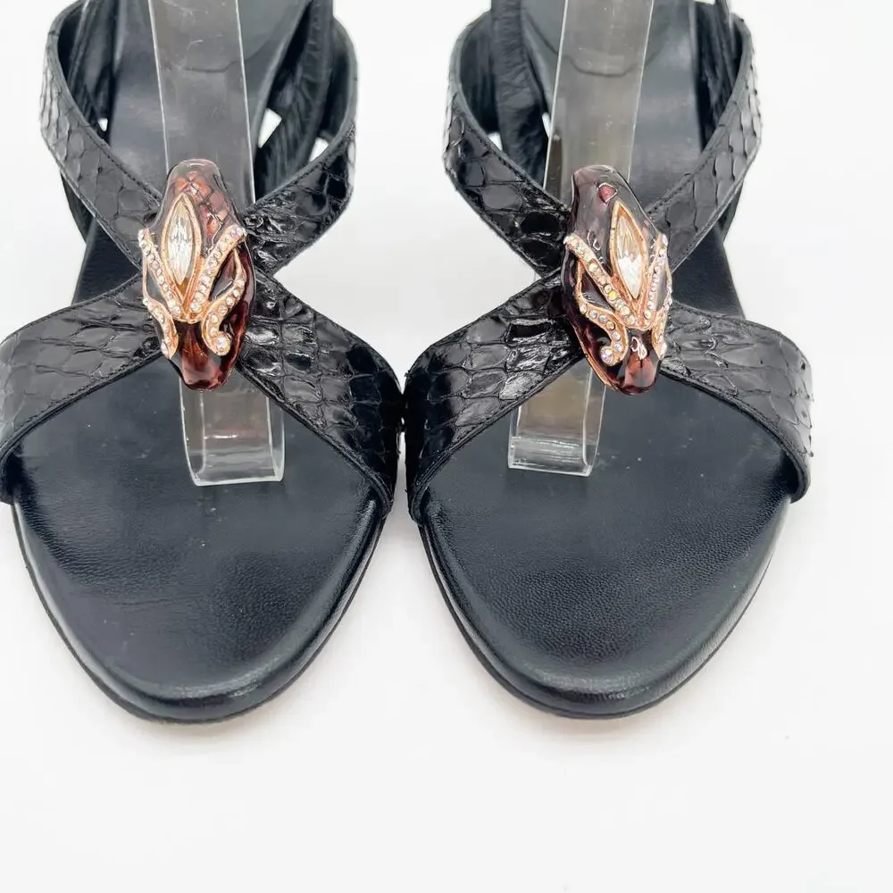 Gucci 2004 Tom Ford Black Python Snakeskin Serpent Head Bamboo Heel Sandals US 6 - Picture 9 of 15